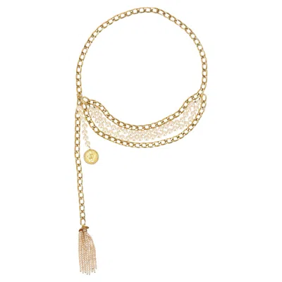 Pre-owned Chanel 'cc' Logo Pearl & 24k Gold Plated Chain Multi-strand Belt