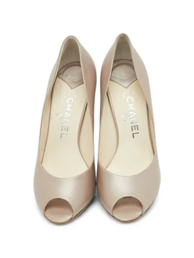 Pre-owned Chanel Cc -logo Peep-toe Pumps In Neutrals