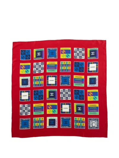 Pre-owned Chanel Cc Logo Print Scarf In Red