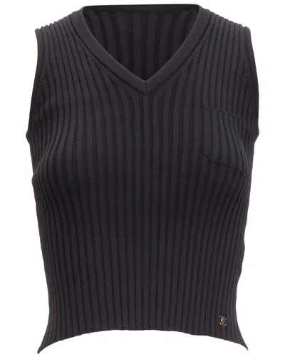 Pre-owned Chanel Cc Logo Ribbed V-neck Cropped Vest Top, Size Fr 38 (authentic Pre-  Loved)
