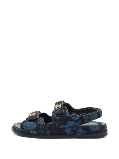 Pre-owned Chanel Cc Logo Sandals In Blue