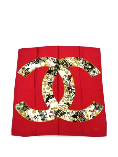 Pre-owned Chanel Cc Logo Scarf In Red