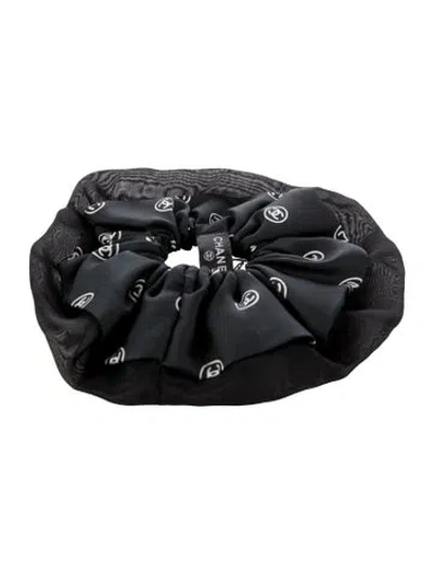 Pre-owned Chanel Cc Logo Silk Scrunchie W/tags In Black