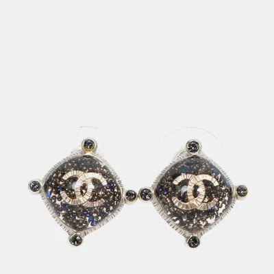 Pre-owned Chanel Cc Logo Silver And Turquoise Earrings