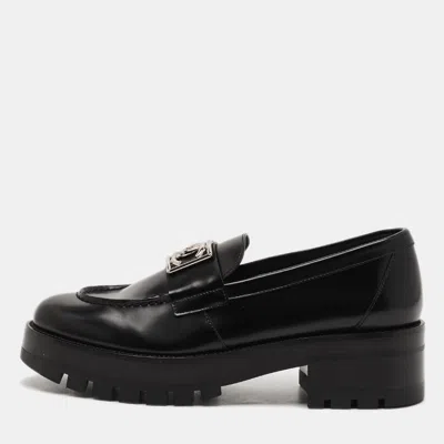 Pre-owned Chanel Cc Logo Size 39 Black Leather Chunky Loafers