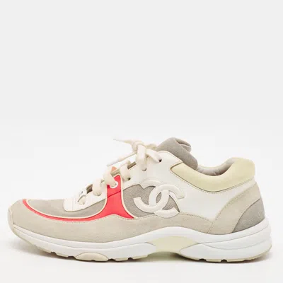Pre-owned Chanel Cc Logo Size 39.5 Multicolor Leather And Suede Low Top Sneakers