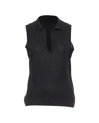 Pre-owned Chanel Cc Logo Sleeveless Knit Polo Top In Black/black