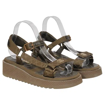 Pre-owned Chanel Cc Logo Sport Quilted Sandals Us 8 Eu 38 Khaki Green Strap Chunky Mule