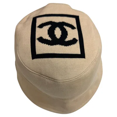 Pre-owned Chanel Cc Logo Sportsline Bucket Hat Size M 100% Cotton In Brown