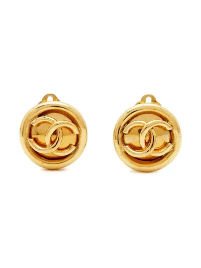 Pre-owned Chanel Cc-logo Stud Earrings In Gold