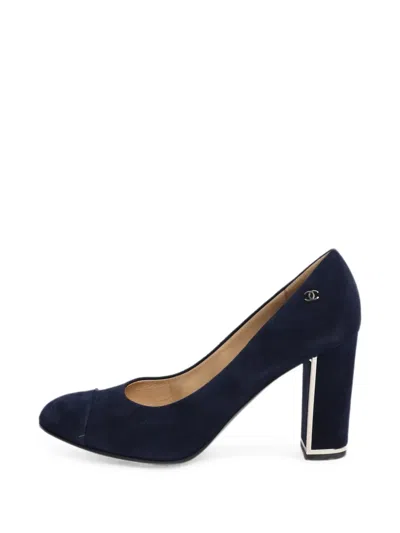 Pre-owned Chanel Cc Logo Suede Pumps In Blue