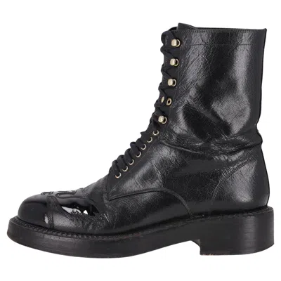 Pre-owned Chanel 'cc' Logo Utah Eagle Biker Boots In Black