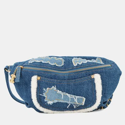 Pre-owned Chanel Cc Logo Waist Bag Blue Denim