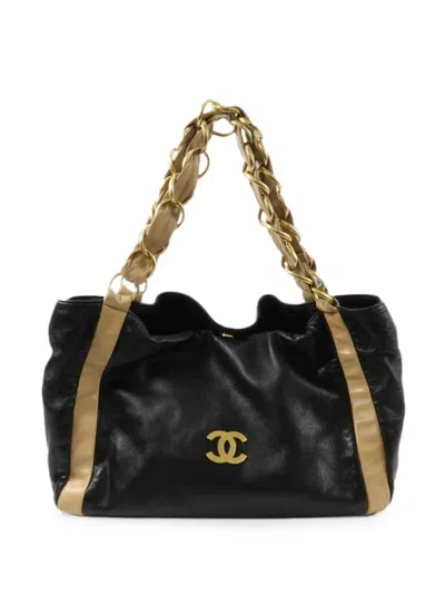 Pre-owned Chanel Cc Logo-plaque Chain-link Tote Bag In Black