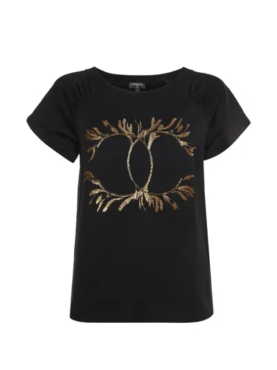 Pre-owned Chanel Cc Logo-print Jersey T-shirt In Black