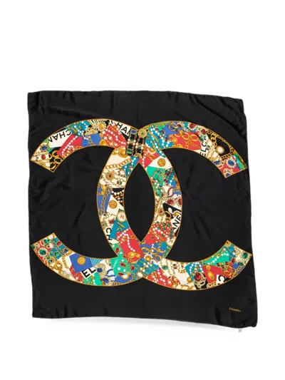 Pre-owned Chanel Cc Logo-printed Scarf In Black