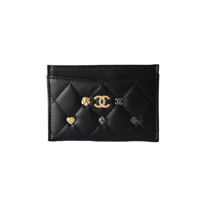 Pre-owned Chanel Cc Lucky Charms Interlocking Card Holder Black