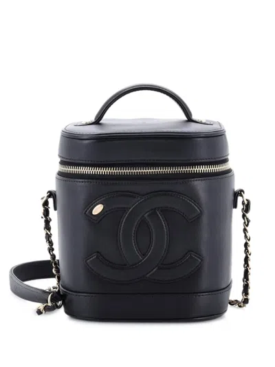 Pre-owned Chanel Cc Mania Vanity Case Lambskin Satchel In Black