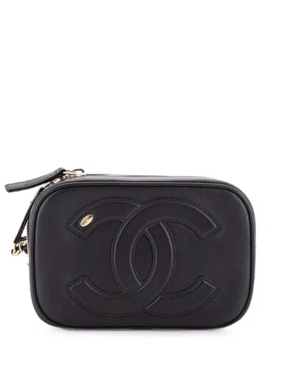 Pre-owned Chanel Cc Mania Zip Around Lambskin Belt Bag In Black