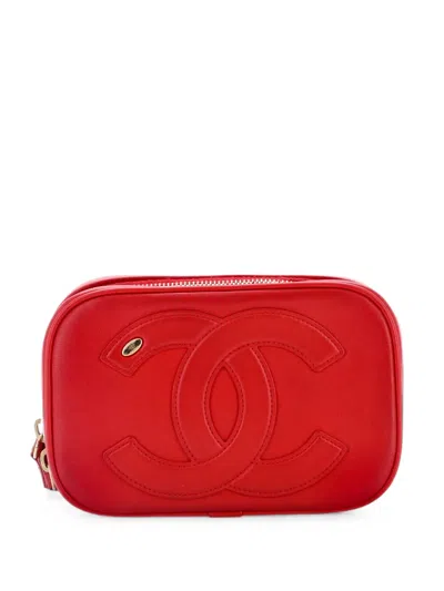 Pre-owned Chanel Cc Mania Zip Around Lambskin Belt Bag In Red