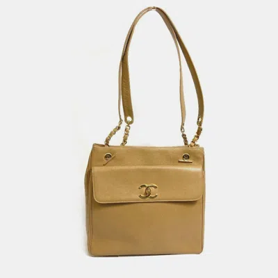 Pre-owned Chanel Cc Mark Bag Shawl Shoulder Bag Beige In Sand