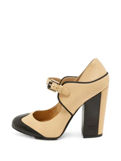 Pre-owned Chanel Cc Mary Jane Pumps In Neutrals