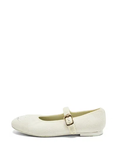 Pre-owned Chanel Cc Mary-jane Ballet Flats In White