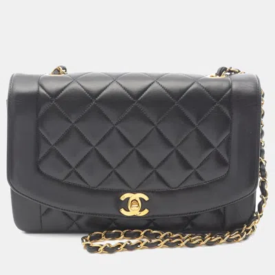 Pre-owned Chanel Cc Matelasse Diana Flap Lambskin Sheep Leather Black Shoulder Bag