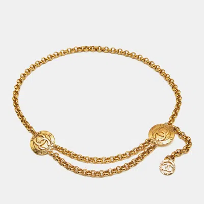 Pre-owned Chanel Cc Medallion Gold Tone Chain Belt