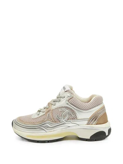 Pre-owned Chanel Cc Mesh Sneakers In Silver