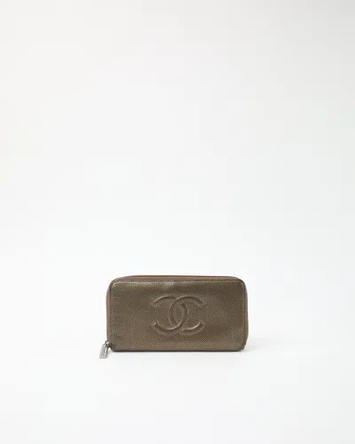 Pre-owned Chanel Cc Metallic Caviar Long Zip Around Wallet In Multi