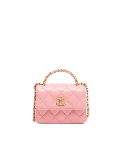 Pre-owned Chanel Cc Mini Wallet On Chai Bag In Pink