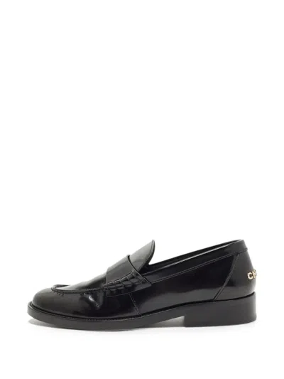 Pre-owned Chanel Cc Moc-toe Penny Loafers In Black