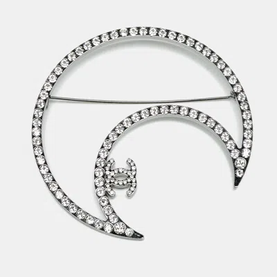 Pre-owned Chanel Cc Moon Crystals Silver Tone Brooch
