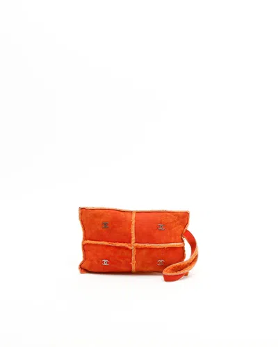 Pre-owned Chanel Cc Mouton Pouch Bag In Orange