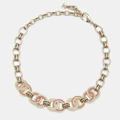 Pre-owned Chanel Cc Multicolor Crystal Gold Tone Necklace