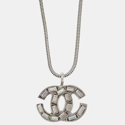 Pre-owned Chanel Cc Necklace Pendant Rhinestone Silver