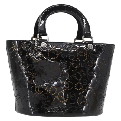 Pre-owned Chanel Cc No.5 Shopping Tote Perforated Patent Black Patent_leather Tote Bag Bag ()