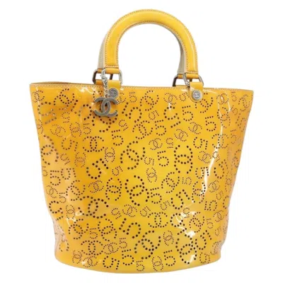Pre-owned Chanel Cc No.5 Shopping Tote Perforated Patent Patent_leather Bag () In Yellow