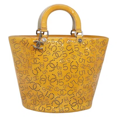 Pre-owned Chanel Cc No.5 Shopping Tote Perforated Patent Patent_leather Bag () In Yellow