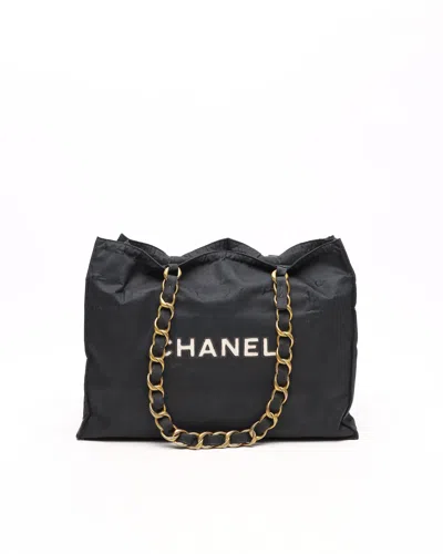 Pre-owned Chanel Cc Nylon Chain Tote Bag In Black