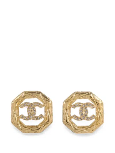 Pre-owned Chanel Cc Octagonal Earrings In Gold