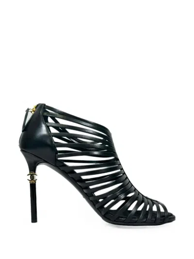 Pre-owned Chanel Cc Open-toe Caged-style Sandals In Black
