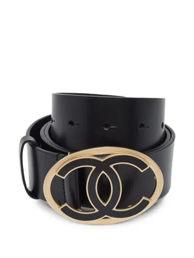 Pre-owned Chanel Cc Oval Buckle Belt In Black