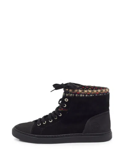 Pre-owned Chanel Cc Patch High-top Sneakers In Black