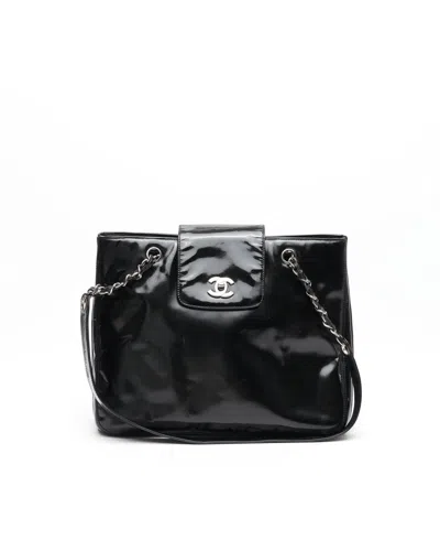 Pre-owned Chanel Cc Patent Chain Shoulder Bag In Black