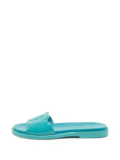 Pre-owned Chanel Cc Patent Leather Sandals In Blue