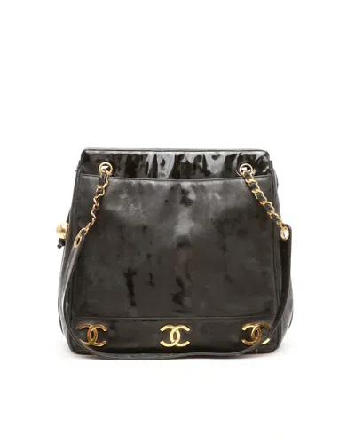 Pre-owned Chanel Cc Patent Tote Bag In Black