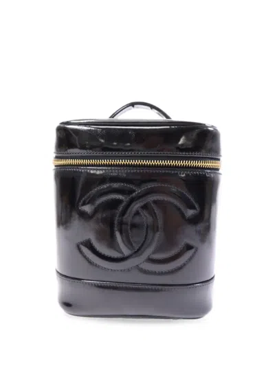 Pre-owned Chanel Cc Patent Vanity Case In Black