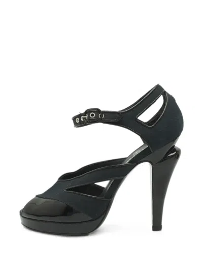Pre-owned Chanel Cc Patent-trimmed Peep-toe Pumps In Black